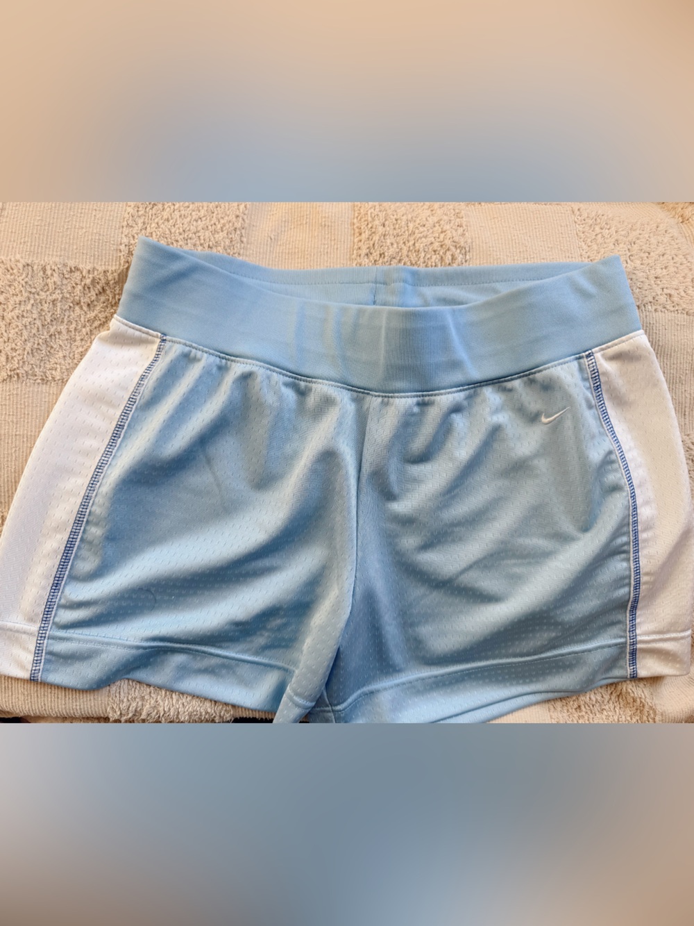 Nike Women's Light Blue and White Athletic Shorts